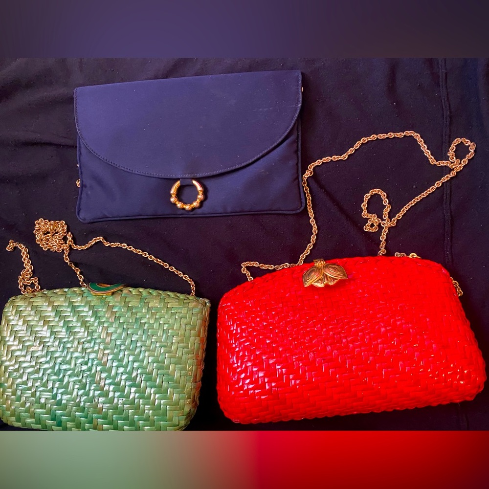 3 purses set RODO vintage basket weave purses. Classy clip broaches fastenings
